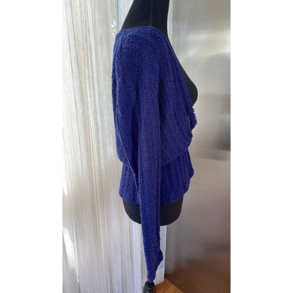 Vintage 60s cardigan, indigo blue/purple, long sleeves cardigan, elastic waist - Picture 6 of 8